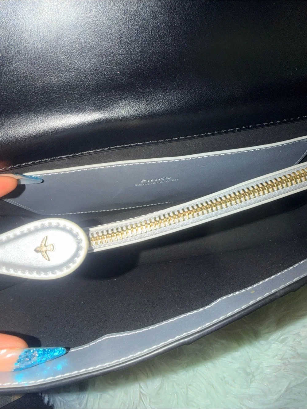 Authentic PINKO Love Birds Chevron Leather Crossbody Bag Black Gold